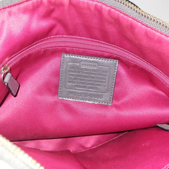 Coach 2012 Poppy Gray & Silver Metallic Signature Jacquard Crossbody Bag 12 x 8" - Picture 10 of 15